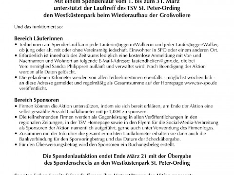Tierpark Westküstenpark am 12.02.2021: Der TSV St. Peter-Ording unterstützt mit Spendenlauf!