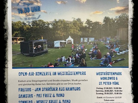 Tierpark Westküstenpark am 24.08.2021: Charity-Konzerte für die Flutopfer bei uns auf der Naturbühne, Freitag 27.08, Samstag 28.08 und Sonntag, 29.08, jeweils um 19.00 Uhr!